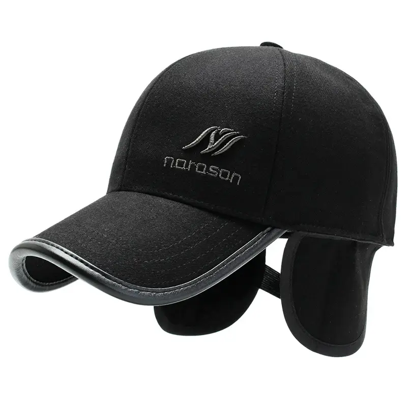 Men Winter Wool Cap Black Warm Ear Protection - Image 6
