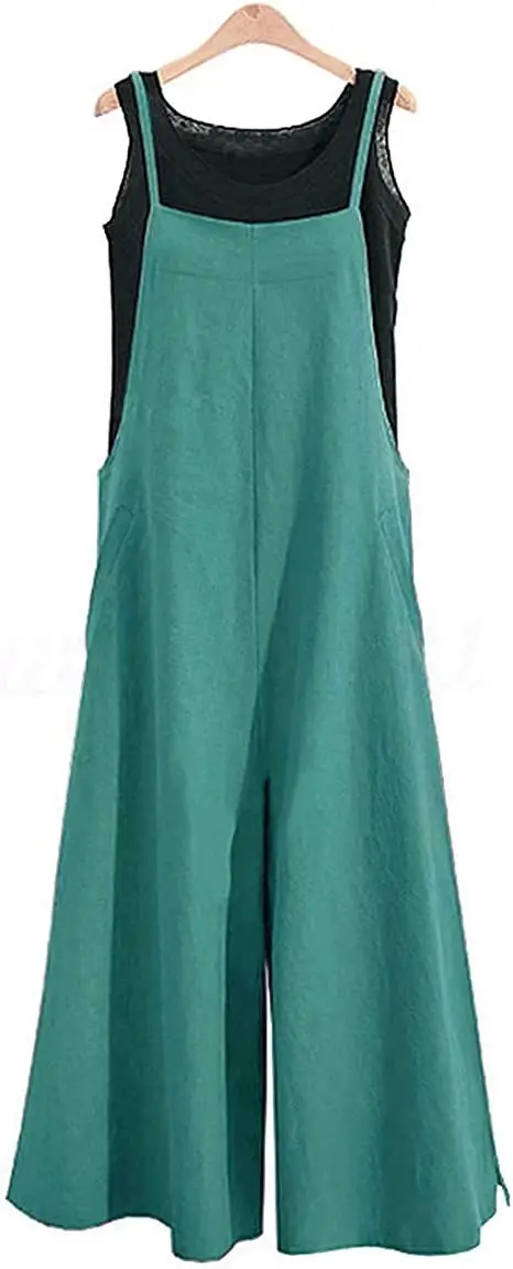 Women's Purple Loose Wide Leg Pants Cotton Casual Jumpsuit - Image 12