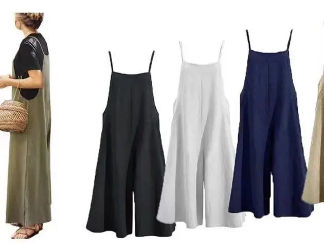 Women's Purple Loose Wide Leg Pants Cotton Casual Jumpsuit - Image 7