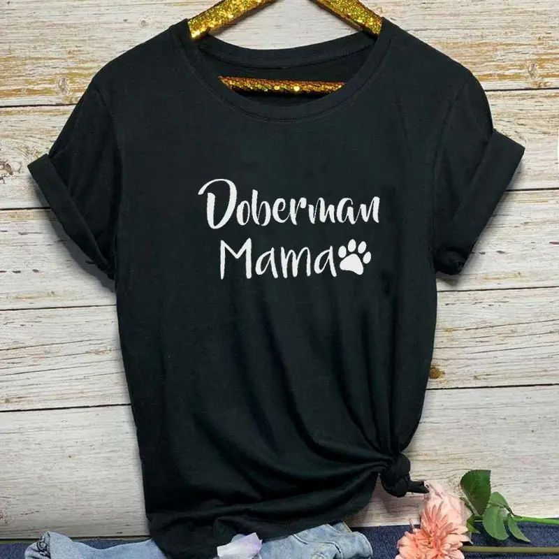 Doberman Mama T-Shirt Black Casual Wear - Image 2