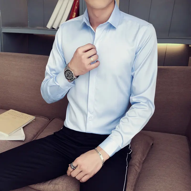 Men's Blue Slim Fit Long Sleeve Shirt