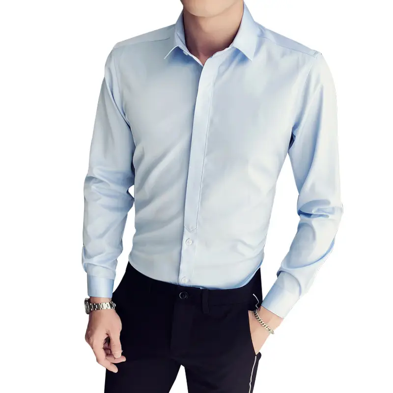 Men's Blue Slim Fit Long Sleeve Shirt