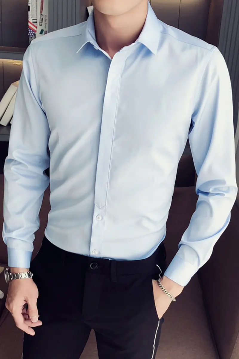 Men's Blue Slim Fit Long Sleeve Shirt