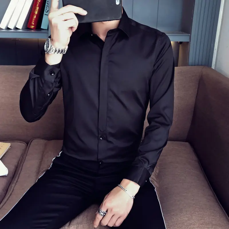 Men's Blue Slim Fit Long Sleeve Shirt