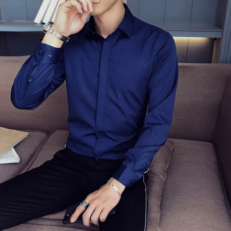 Men's Blue Slim Fit Long Sleeve Shirt