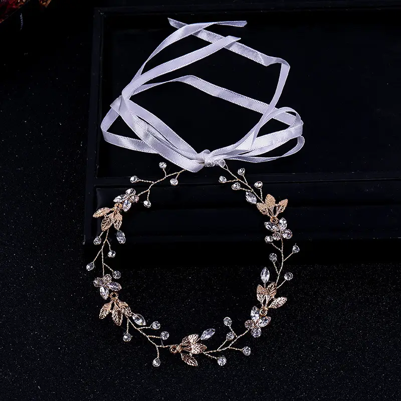 Tuan Ming Xin Niang Gold Leaf Rhinestone Hair Band for Bridal Wear - Image 5