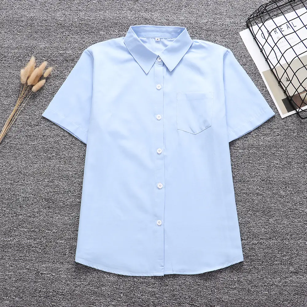 Light Blue Japanese Orthodox Short Sleeve Shirt with Pointed Collar - Image 2