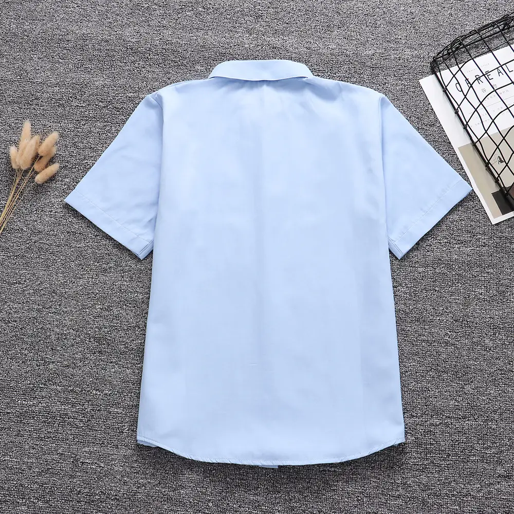 Light Blue Japanese Orthodox Short Sleeve Shirt with Pointed Collar - Image 3