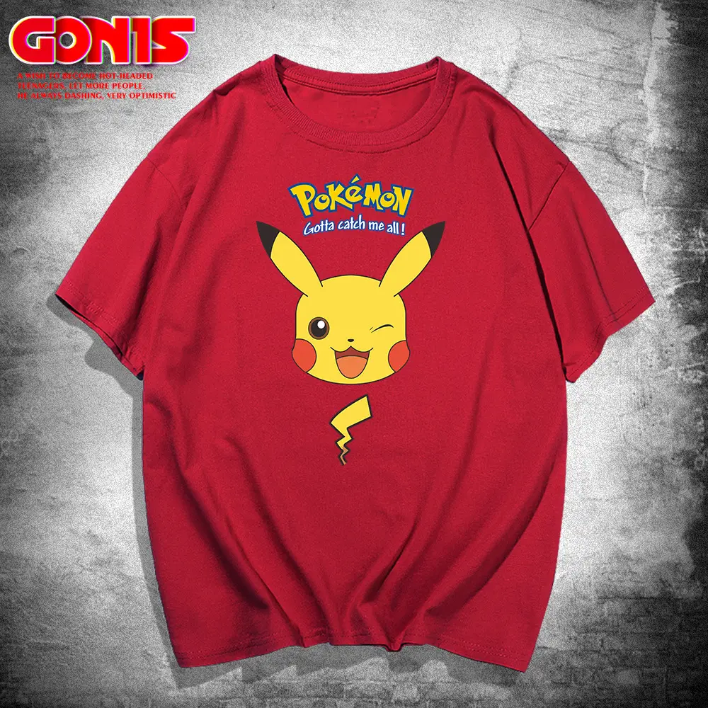 Pikachu T-Shirt Red Anime Men Women Summer - Image 4