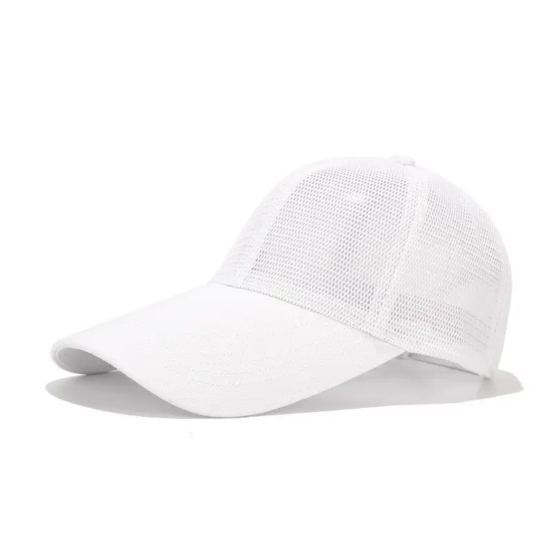 Men's Beige Mesh Back Baseball Cap with Long Brim - Image 11