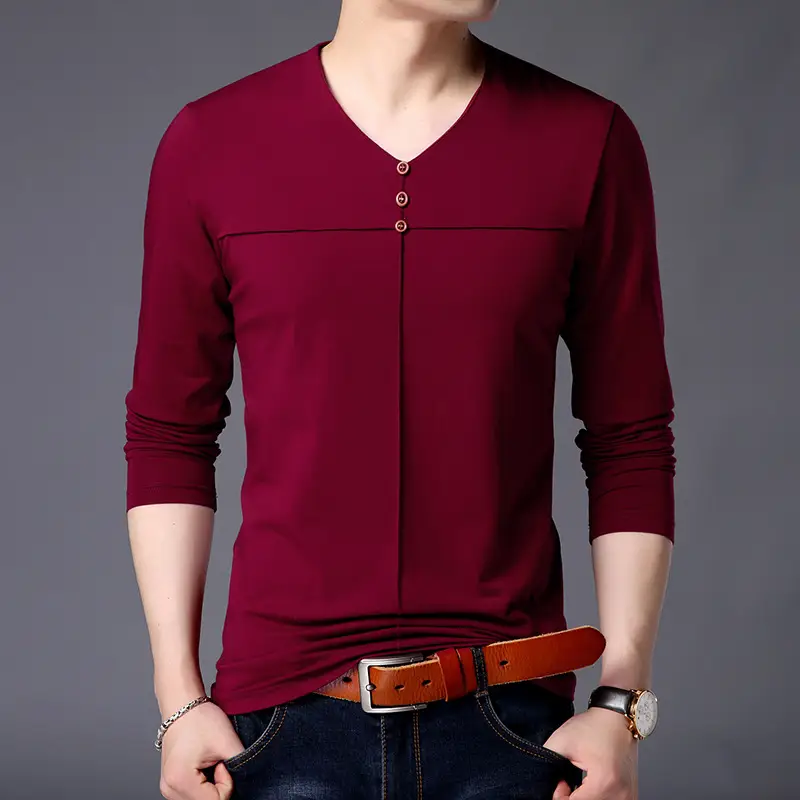Korean Style V-Neck Cotton T-Shirt for Men - Image 2