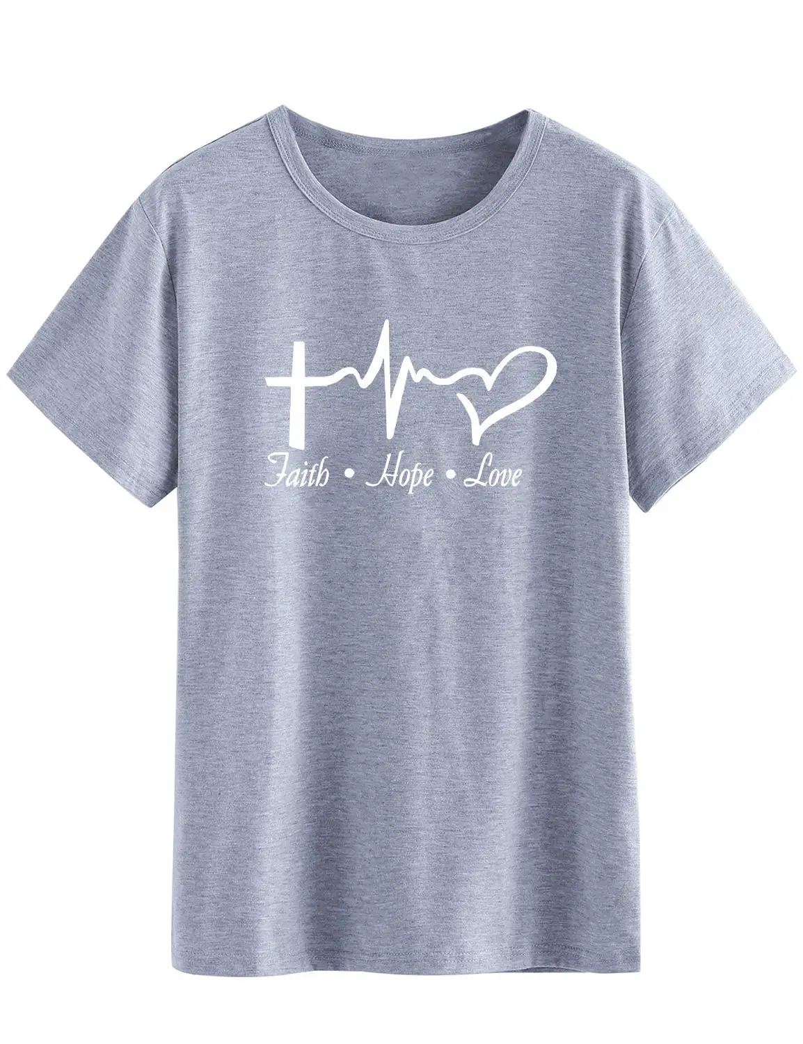 Female T-Shirt Faith Hope Love Graphic Design Grey - Image 2