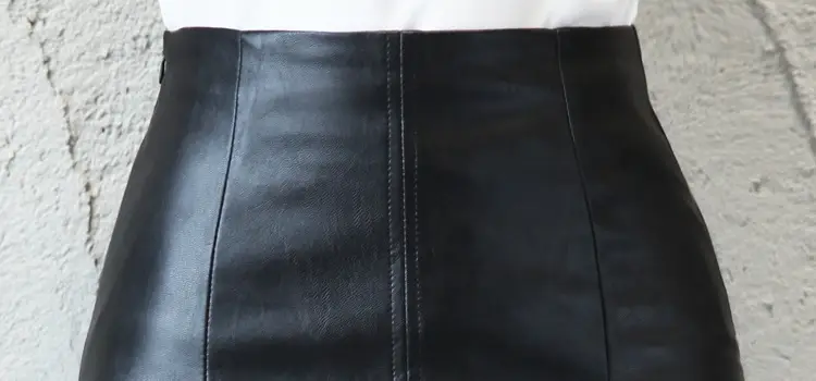 Women Black Leather Hip-Cover Skirt with Slit — feature 10