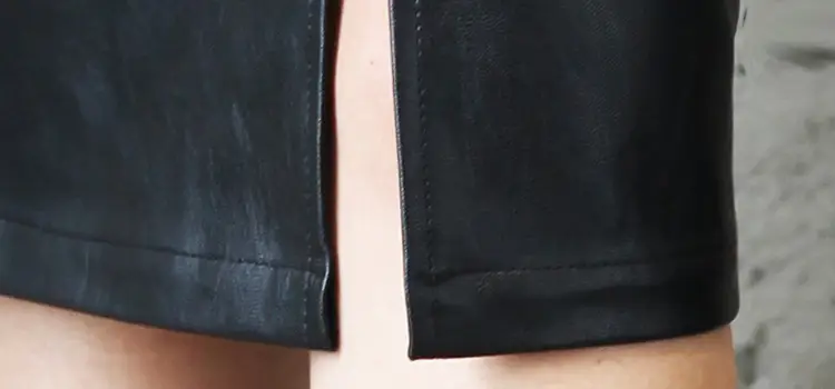 Women Black Leather Hip-Cover Skirt with Slit — feature 12