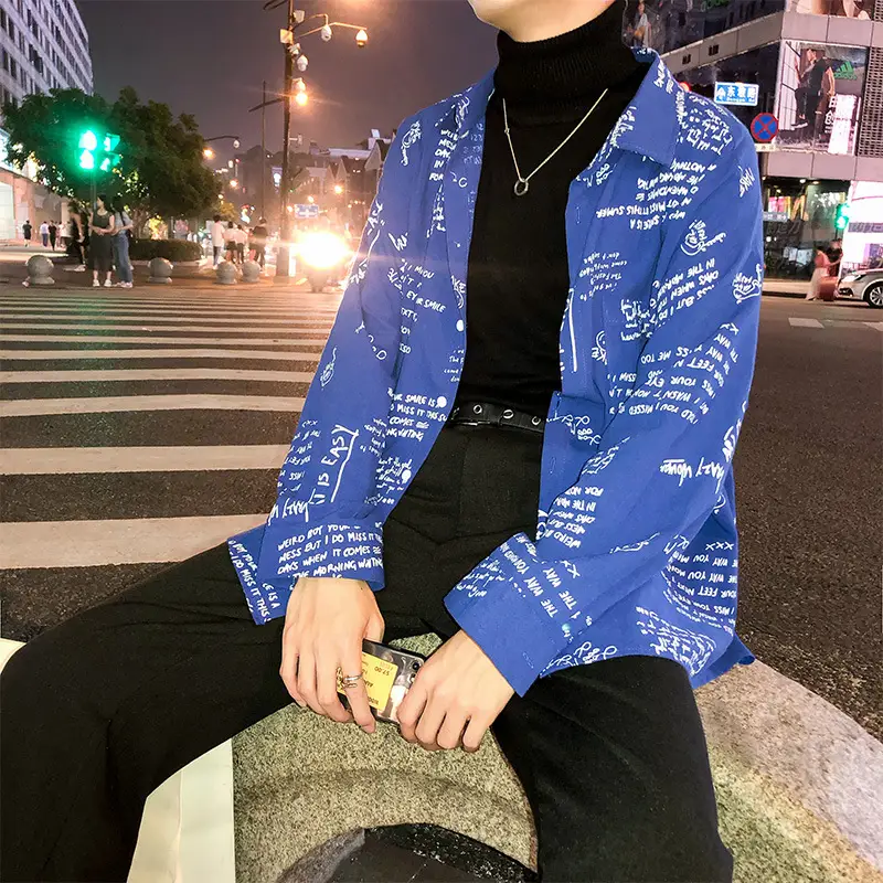 Men's Black Printed Long Sleeve Shirt with Hip-Hop Design - Image 3