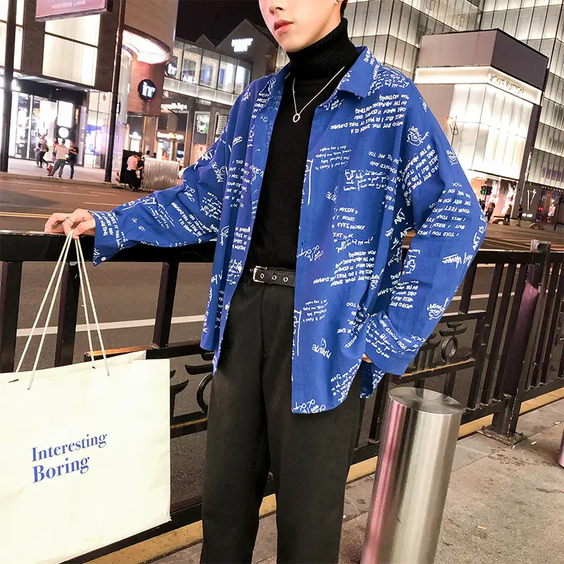 Men's Black Printed Long Sleeve Shirt with Hip-Hop Design - Image 4