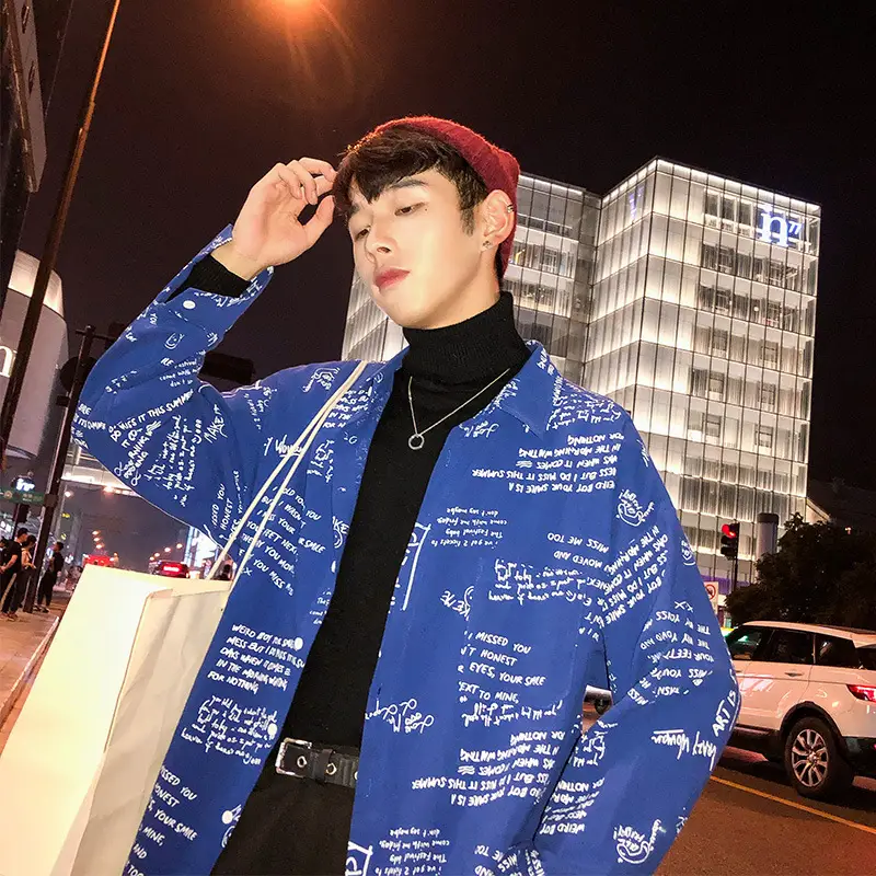 Men's Black Printed Long Sleeve Shirt with Hip-Hop Design - Image 5