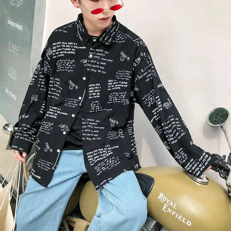 Men's Black Printed Long Sleeve Shirt with Hip-Hop Design - Image 6