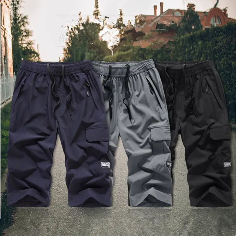 Men's Black Elastic Sports Cropped Shorts - Image 4