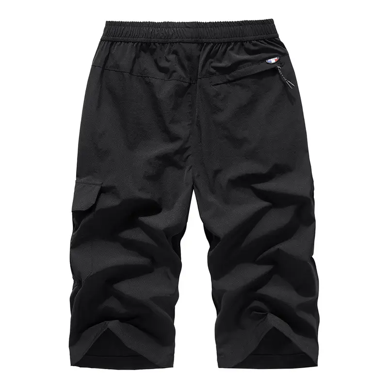 Men's Black Elastic Sports Cropped Shorts - Image 8
