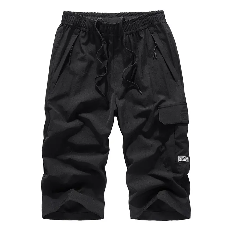 Men's Black Elastic Sports Cropped Shorts - Image 2