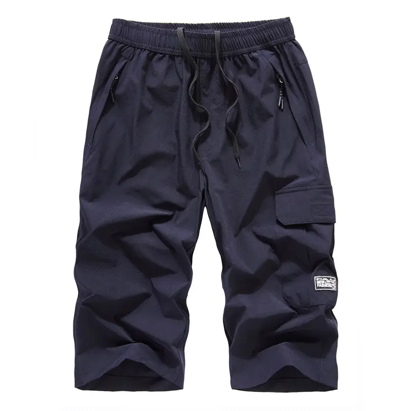 Men's Black Elastic Sports Cropped Shorts - Image 3