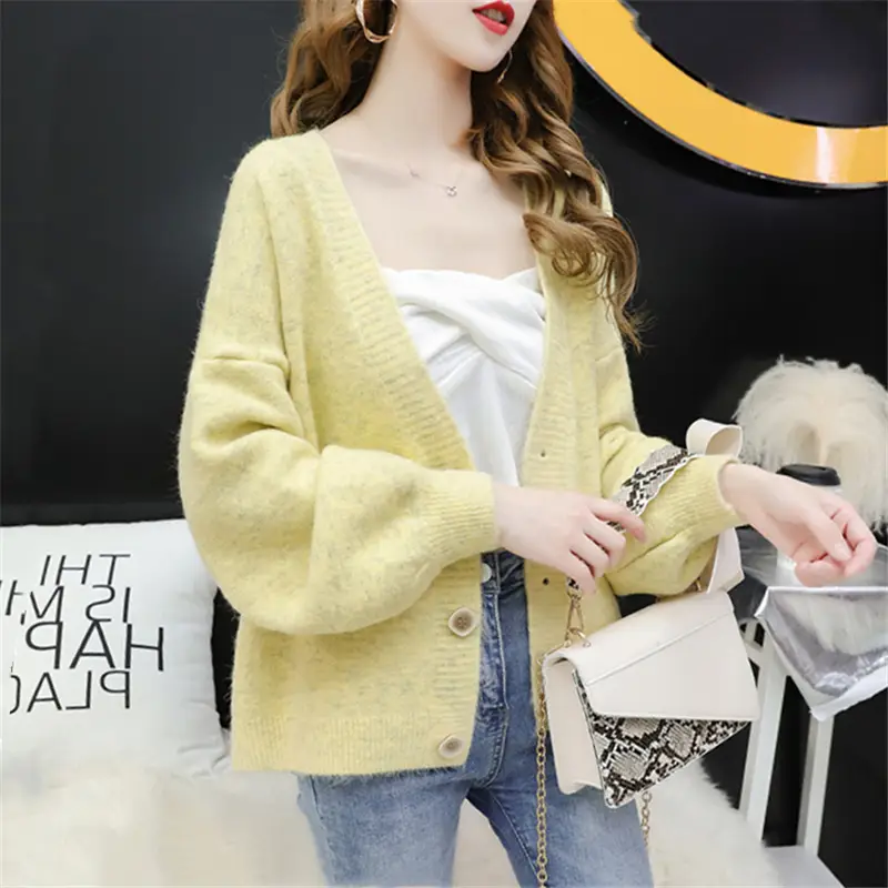 Women's Loose V-Neck Knitted Cardigan Coat Spring Autumn - Image 6
