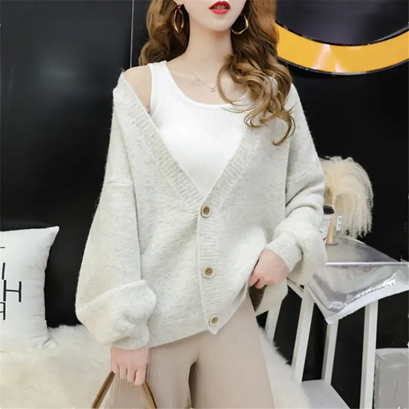 Women's Loose V-Neck Knitted Cardigan Coat Spring Autumn - Image 7