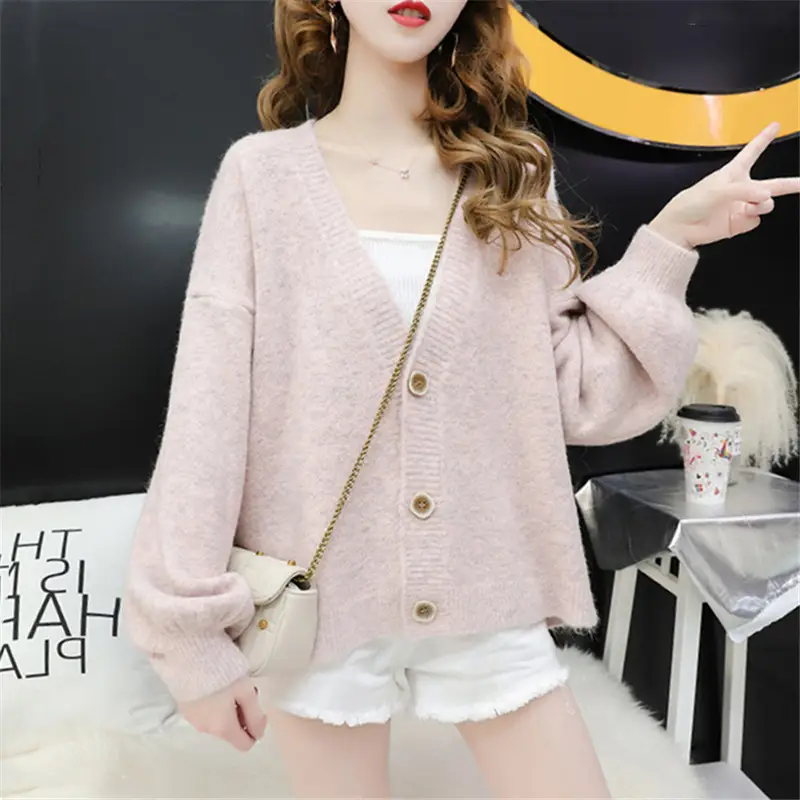 Women's Loose V-Neck Knitted Cardigan Coat Spring Autumn - Image 8