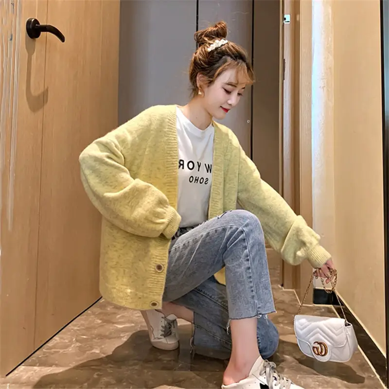 Women's Loose V-Neck Knitted Cardigan Coat Spring Autumn - Image 2