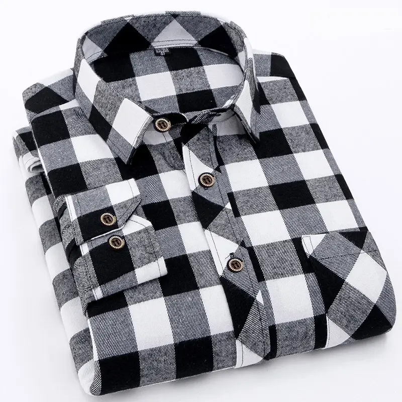 Plus-Size Men Plaid Button Shirt Navy Blue