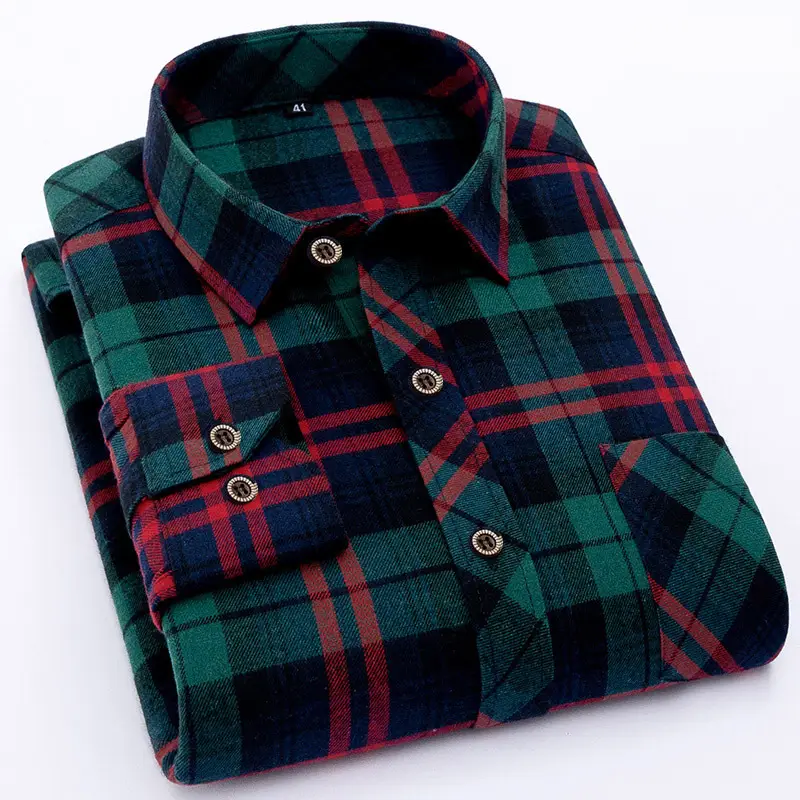 Plus-Size Men Plaid Button Shirt Navy Blue