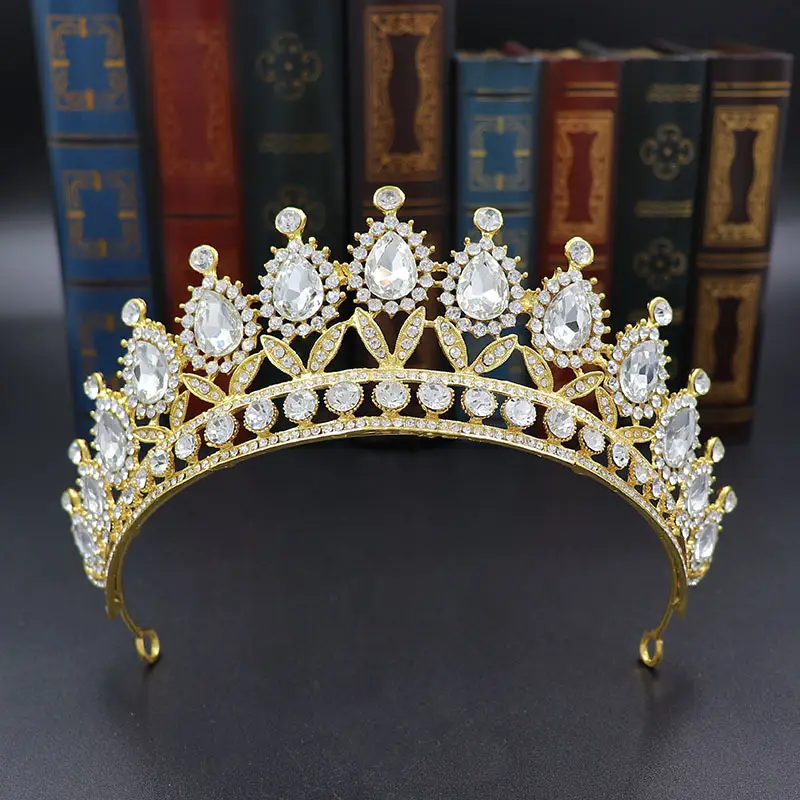European & American Bride Crown Baroque Drop Diamond Princess Crown - Image 11