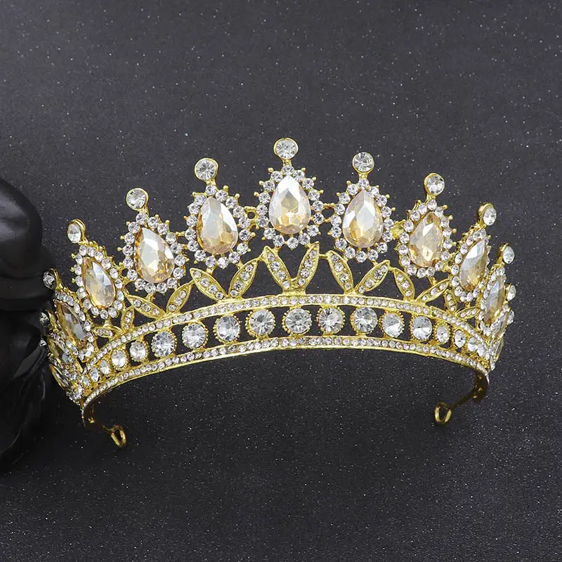 European & American Bride Crown Baroque Drop Diamond Princess Crown - Image 3