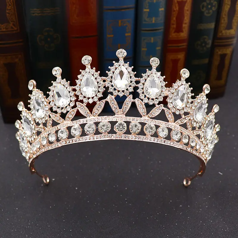 European & American Bride Crown Baroque Drop Diamond Princess Crown - Image 5