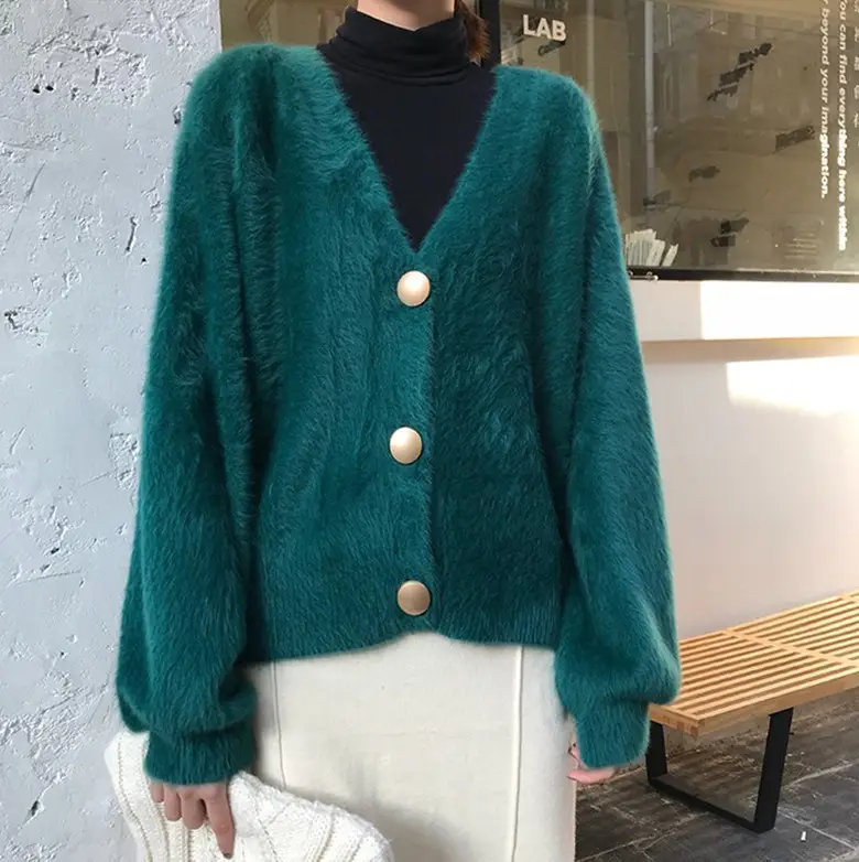 2025 Women's Green Knitted Cardigan Jacket - Image 9