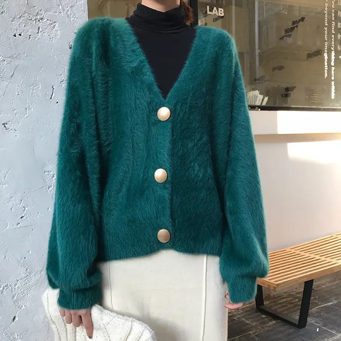 2025 Women's Green Knitted Cardigan Jacket - Image 5