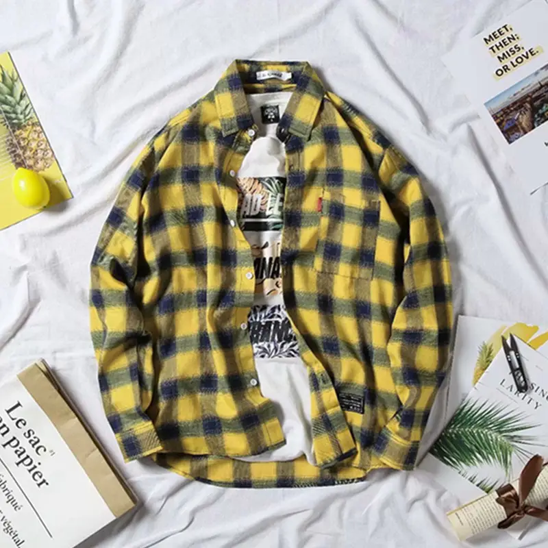 Men's Red Plaid Harajuku Fleece Shirt Winter