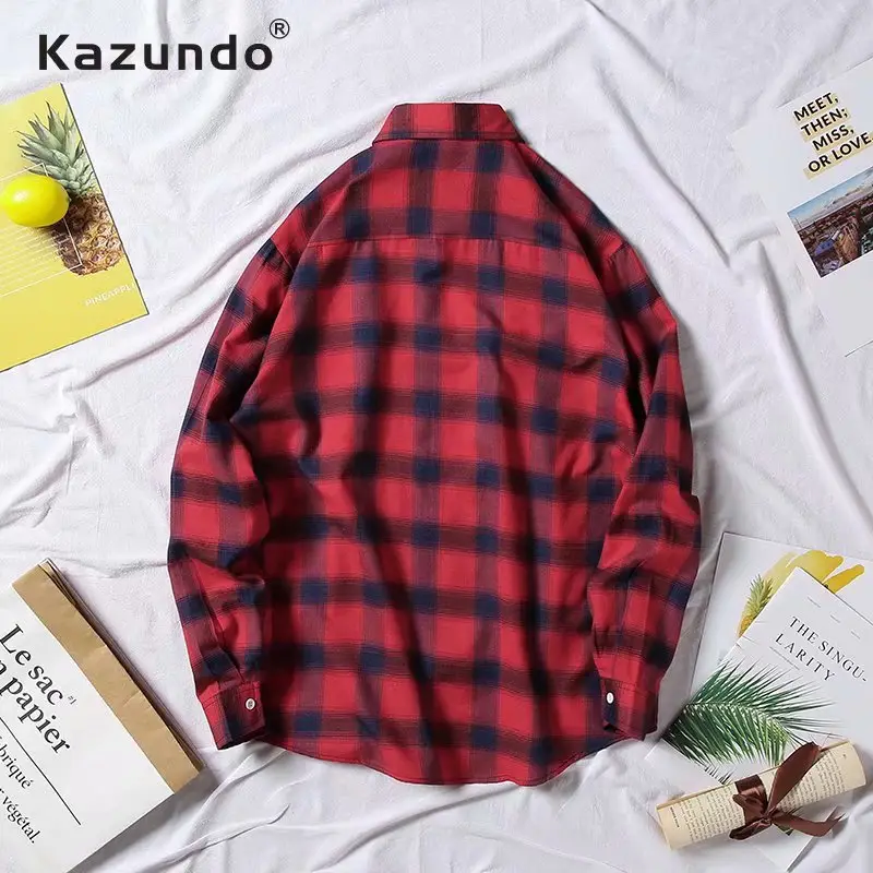 Men's Red Plaid Harajuku Fleece Shirt Winter