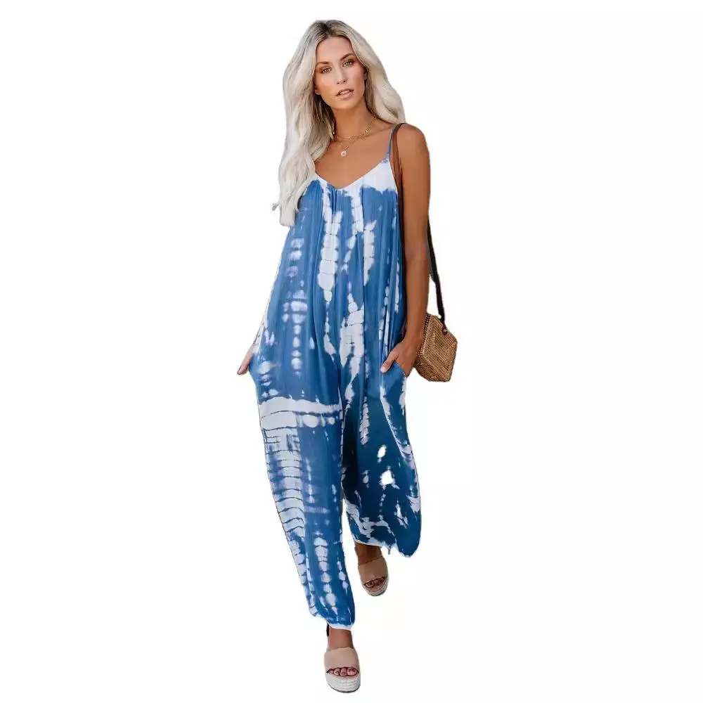 Women's Green Tie-Dye Wide Leg Camisole Jumpsuit - Image 13