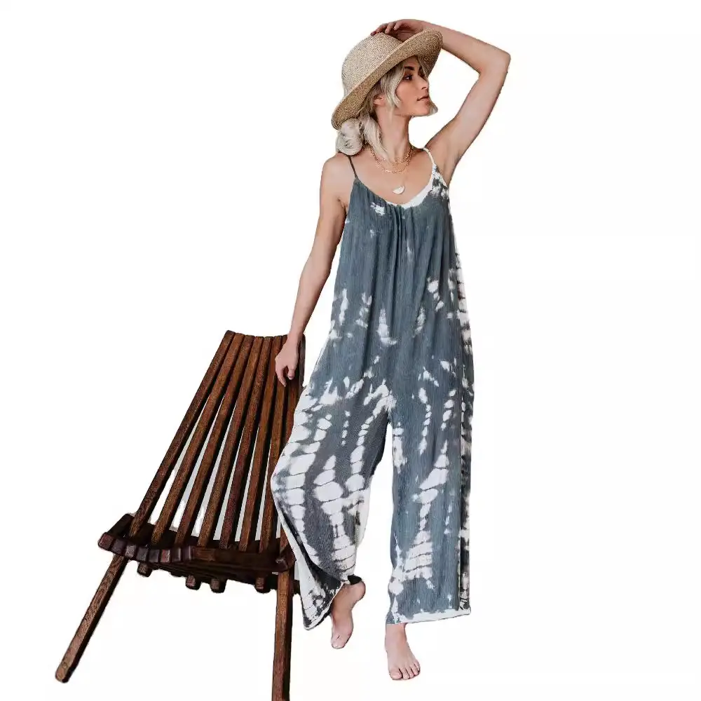 Women's Green Tie-Dye Wide Leg Camisole Jumpsuit - Image 14