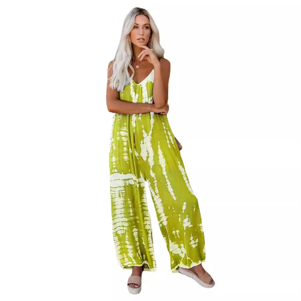 Women's Green Tie-Dye Wide Leg Camisole Jumpsuit - Image 15