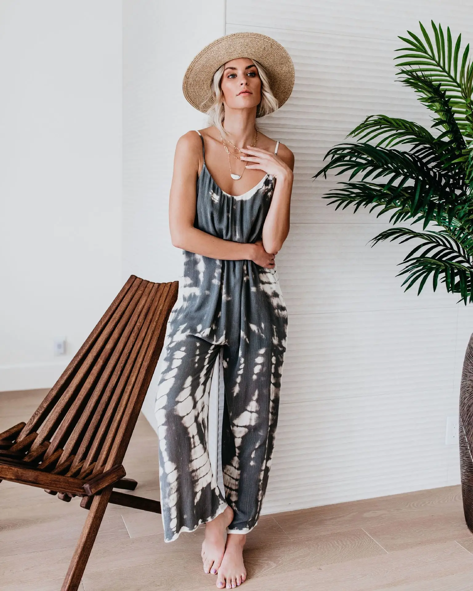 Women's Green Tie-Dye Wide Leg Camisole Jumpsuit - Image 3