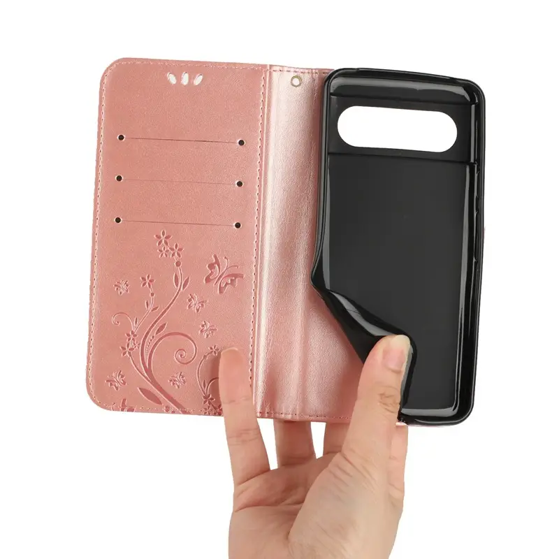 Butterfly Embroidered Leather Phone Case Turquoise Pixel 9 Pro
