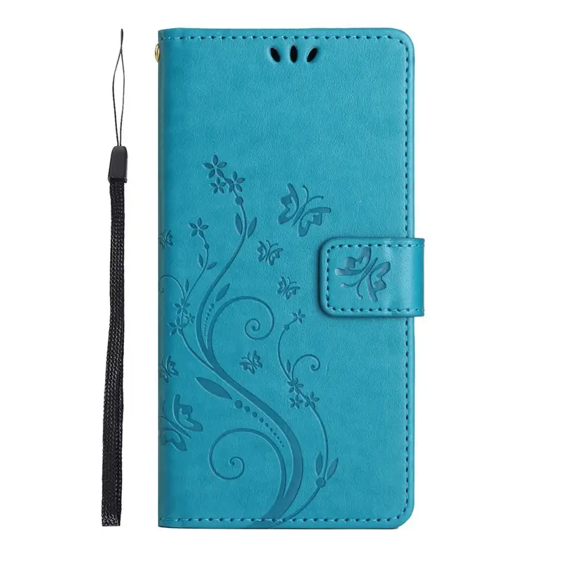 Butterfly Embroidered Leather Phone Case Turquoise Pixel 9 Pro