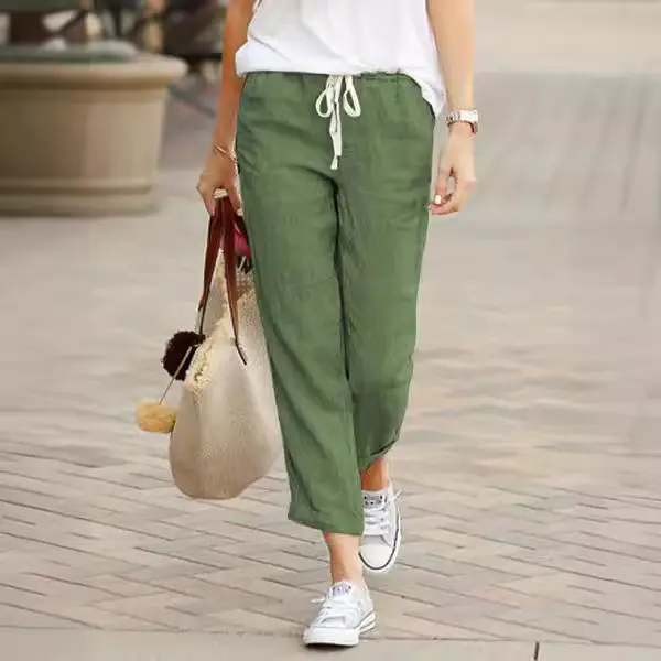 2023 Cotton Linen Drawstring Pants Blue White - Image 6