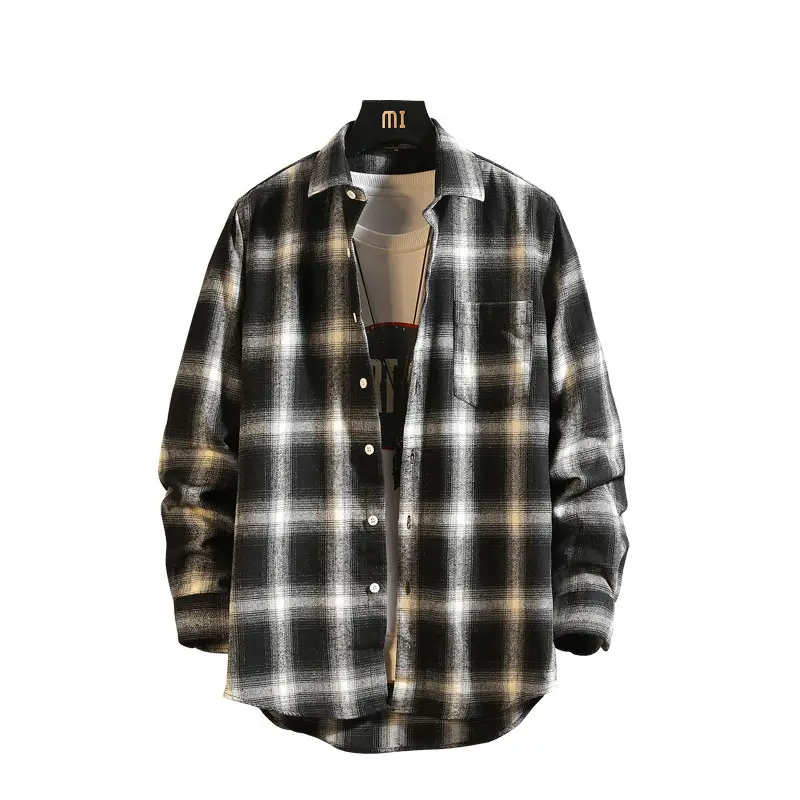 Men's Black Plaid Star Shirt Long Sleeve Spring 2021