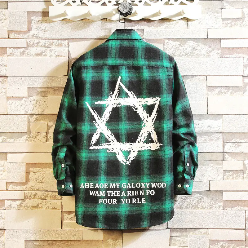 Men's Black Plaid Star Shirt Long Sleeve Spring 2021