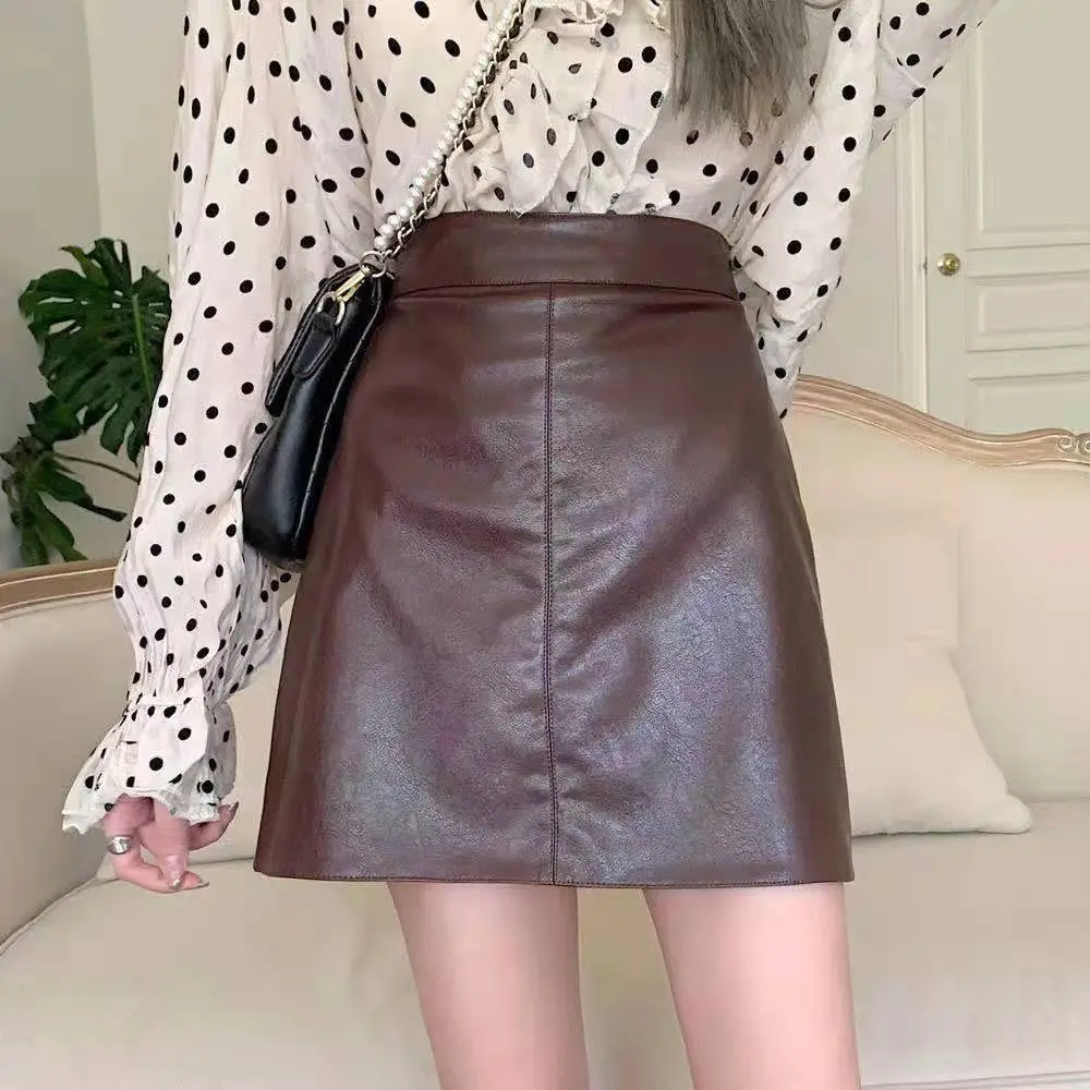2025 Leather Skirt Women High Waist Fashion Chic