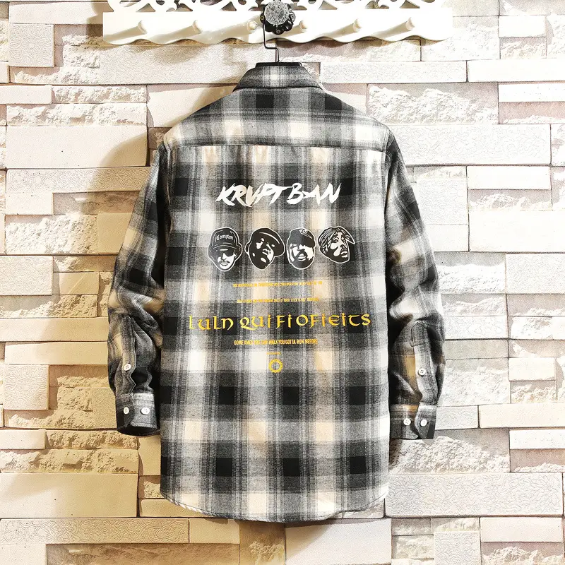 Men's Green Plaid Graphic Long Sleeve Shirt